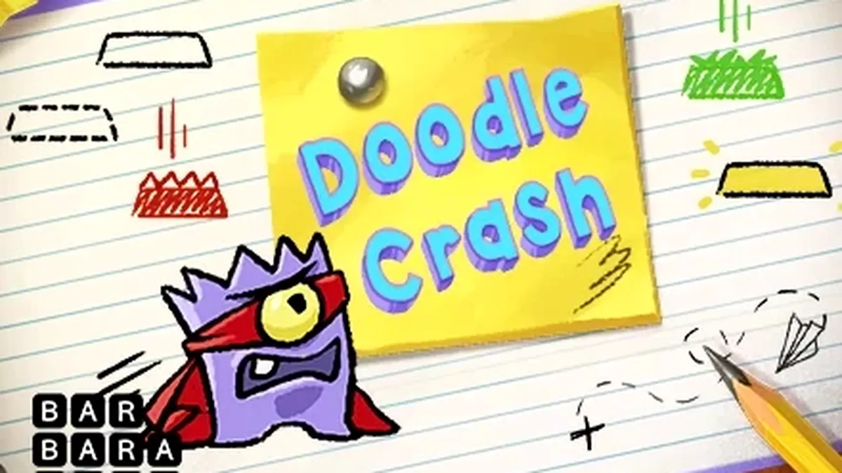 Interface do jogo Doodle Crash com estilo de desenho manual