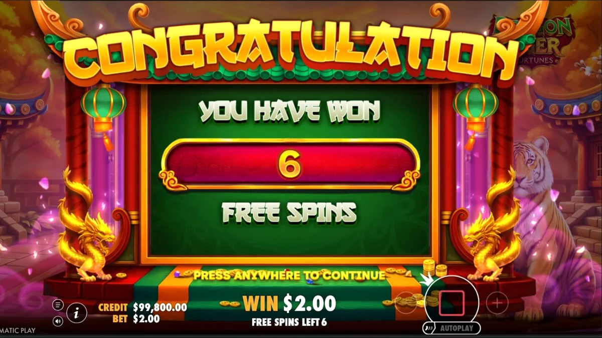 Interface vibrante do slot Dragon Tiger Fortunes com elementos temáticos orientais